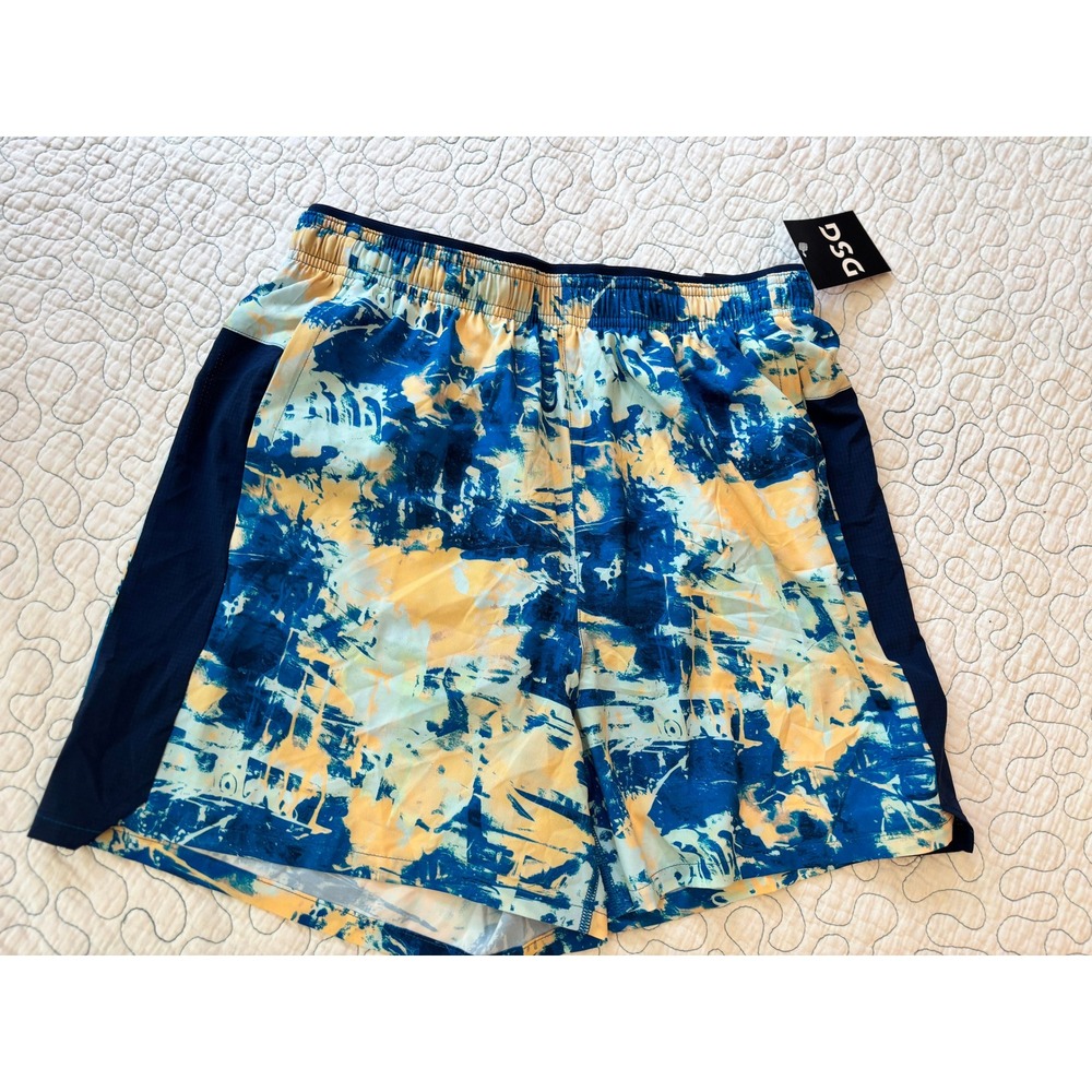 DSG Mens 5 Inch Stride Short Blue Yellow Abstract‎ Print Run Shorts Small